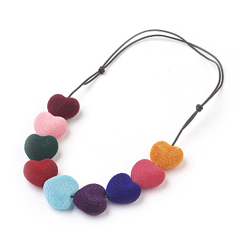 Cowhide Leather Cord Bib Statement Necklaces, with Acrylic Beads, 5.6 inch~8.3 inch(14.3~21cm)