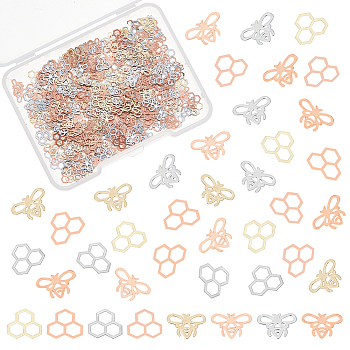 640Pcs 4 Style Brass Cabochons, Nail Art Decoration Accessories for Women, Bee & Hexagon, Platinum & Golden, 5x6x0.1mm and 5x5x0.1mm, 160pcs/style