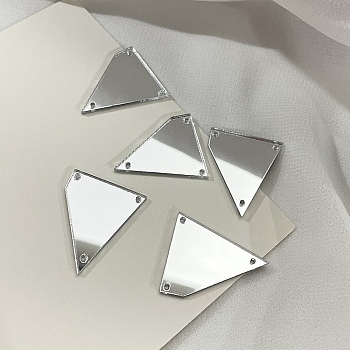 Sew On Mirror Rhinestones, Trapezoid Acrylic Pieces, with Holes for Costume Evening Dresses Clothing Wedding Dress Decoration, Silver, 21x25x1.3mm, Hole: 1.2mm