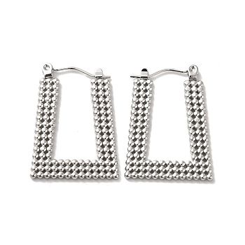 304 Stainless Steel Trapezoid Hoop Earrings for Women, Stainless Steel Color, 27.5x20x1.5mm, Pin: 0.7mm