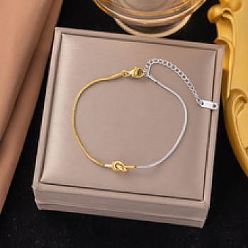 304 Stainless Steel Snake Chain Bracelets for Women, with Love Knot, Golden & Stainless Steel Color, 6-1/2 inch(16.5cm)