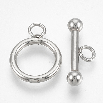 304 Stainless Steel Toggle Clasps, Ring, Stainless Steel Color, Ring: 19x14x2mm, Hole: 3mm, Bar: 21x8x4.5mm, Hole: 3mm