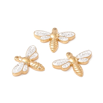 Ion Plating(IP) 304 Stainless Steel Enamel Pendants, with Glass Drill, Dragonfly, Golden, 16x20.5x3mm, Hole: 1.2mm