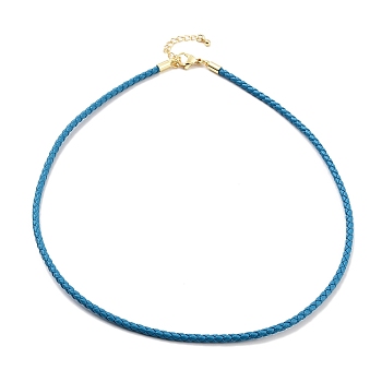 Braided Round Imitation Leather Bracelets Making, with Golden Tone Stainless Steel Lobster Claw Clasps, Deep Sky Blue, 17-1/8 inch(43.6cm)