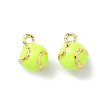 Brass Enamel Pendants, Tennis Ball Charms, Rack Plating, Cadmium Free & Lead Free, Real 18K Gold Plated, Green Yellow, 9x7mm, Hole: 1.2mm