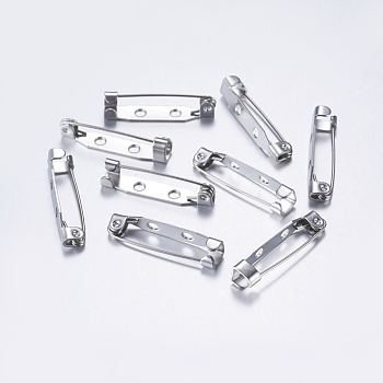 304 Stainless Steel Pin Brooch Back Bar Findings, Stainless Steel Color, 25.5x4.5x6mm, Hole: 2mm, Pin: 0.8mm