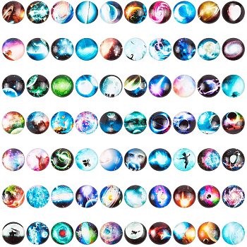 Flatback Glass Cabochons for DIY Projects, Dome/Half Round with Mixed Patterns, Mixed Color, Starry Sky Pattern, 12x4mm, 140pcs/box