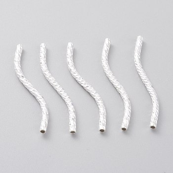 Brass Tube Beads, Long-Lasting Plated, Curved Beads, 925 Sterling Silver Plated, 34x2mm, Hole: 1.2mm