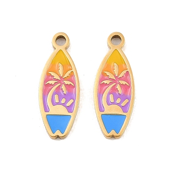 304 Stainless Steel with Enamel Big Pendants, Surfboard Charms, Ion Plating(IP), Golden, Colorful, 71.5x6.5x1.5mm, Hole: 1.5mm