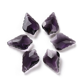 Faceted Glass Pendants, Leaf, Purple, 22x15.5x8.5mm, Hole: 1mm