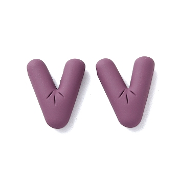 Rack Plating Spray Painted Alloy Pendants, Rubberized Style, Purple, Letter V, 20x16x6mm, Hole: 1.5mm