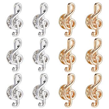 12Pcs 2 Colors Zinc Alloy Lapel Pin Backs for Backpack Clothes, Musical Note, Platinum & Light Gold, 24x11.5mm, 6pcs/color