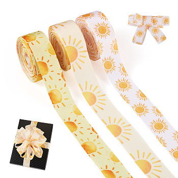 3Rolls 3 Colors Sun Pattern Polyester Ribbon, Clothes Accessories, Mixed Color, 7/8 inch(22mm), 1roll/color