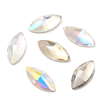 K5 Glass Rhinestone Cabochons, Flat Back & Back Plated, Faceted, Horse Eye, Mixed Color, 15x7x4.5mm
