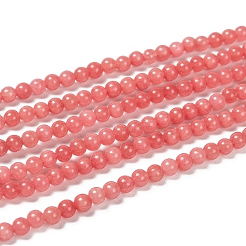 Natural Malaysia Jade Bead Strands, Round Dyed Beads, Light Coral, 4mm, Hole: 1mm, about 90pcs/strand, 14.8 inch