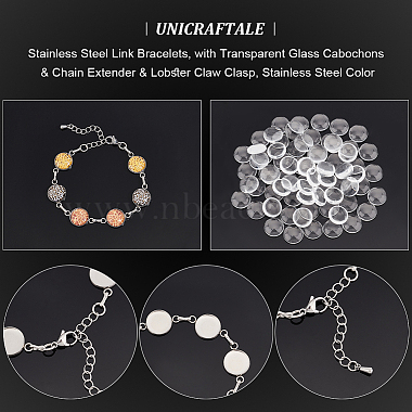 Round Tray 304 Stainless Steel Link Bracelets(BJEW-AB00002)-5