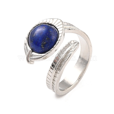 Oval Natural Lapis Lazuli Cuff Ring(RJEW-I079-01F)-4