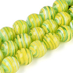 Handmade Lampwork Beads Strands, Round, Two Tone, Green Yellow, 11~12.5mm, Hole: 1~1.5mm, about 30pcs/strand, 13.19~13.58''(33.5~34.5cm)(LAMP-T023-30A)