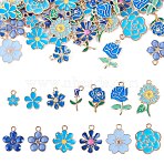 52Pcs 13 Styles Alloy Enamel Pendants, Sakura Flower Charms, Light Gold, Blue, 12~25x9~17.5x1.5~3mm, Hole: 1.4~2mm, 4pcs/style(ENAM-TA0004-19)