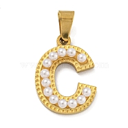 Ion Plating(IP) 304 Stainless Steel Pendants, with ABS Imitation Pearl, Letter C, 17x12.5x3mm, Hole: 6x3mm(STAS-U024-01C)