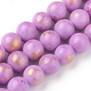 Natural Jade Beads Strands, with Gold Foil, Dyed, Round, Violet, 8mm, Hole: 1mm, about 50pcs/strand, 15.75 inch(40cm)(X-G-F670-A09-8mm)