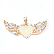 Alloy Pendant Cabochon Settings, with Crystal Rhinestone, Cadmium Free & Lead Free, Heart with Wing, Light Gold, Crystal, Tray: 26.5x32.5mm, 47.5x107.5x6mm, Hole: 15mm 15mm(X-PALLOY-S107-001KC-RS)