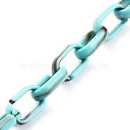 Handmade Acrylic Cable Chains, Imitation Gemstone Style, Flat Oval, Turquoise, Links: 18.5x11.5x4.5mm, about 39.37 inch(1m)/strand(AJEW-JB00535-04)