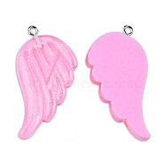 Translucent Resin Pendants, Wing Charms, with Platinum Plated Iron Loops and Glitter Powder, Pearl Pink, 41x30x4mm, Hole: 2mm(RESI-N033-01-B02B)