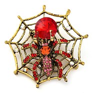 Animal Zinc Alloy Rhinestone Brooches, Spider, 53x52mm(JEWB-R052-01AG-03)