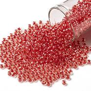 TOHO Round Seed Beads, Japanese Seed Beads, (341) Inside Color Crystal/Tomato Lined, 8/0, 3mm, Hole: 1mm, about 1110pcs/50g(SEED-XTR08-0341)