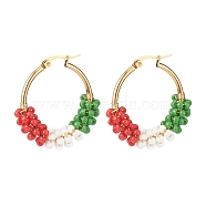 Christmas Theme Glass Seed Braided Hoop Earrings, Gold Plated 304 Stainless Steel Jewelry for Women, Colorful, 31.5x33x8mm, Pin: 0.7mm(EJEW-TA00106)