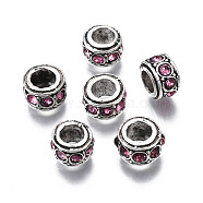 Alloy Rhinestone European Beads, October Birthstone Beads, Large Hole Beads, Cadmium Free & Lead Free, Fit European Bracelet Jewelry Making, Antique Silver, Rondelle, Light Amethyst, 11x6.5mm, Hole: 5mm(MPDL-Q212-001H-RS)