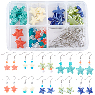 SUNNYCLUE DIY Starfish Shape Dangle Earring Making Kits, with Synthetical Coral Beads, Handmade Porcelain Beads, Glass Beads, Brass Earring Hooks, Platinum(DIY-SC0012-42P)