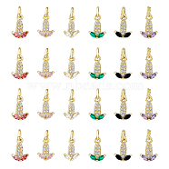 24PCS 6Colors Brass Micro Pave Cubic Zirconia Charms, Real 18K Gold Plated, Cadmium Free & Lead Free, Corn, Mixed Color, 10.5x8x2mm, Hole: 3.8mm, 4pcs/color(KK-DC0003-75)