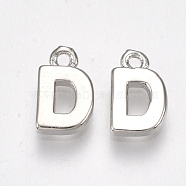 Brass Charms, Letter, Nickel Free, Real Platinum Plated, Letter.D, 8~8.5x5x1.5mm, Hole: 0.8mm(X-KK-S350-167D-P)
