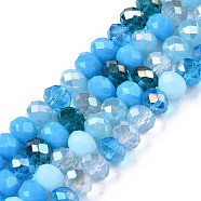 Electroplate Glass Beads Strands, Faceted, Rondelle, Deep Sky Blue, 5.5~6x5mm, Hole: 1mm, about 90~92pcs/strand, 16.54~16.93''(42~43cm)(EGLA-SZ0001-32E)