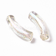 UV Plating Iridescent Transparent Acrylic Beads, with Glitter Powder, Curved Tube, Clear, 32~33x10x8mm, Hole: 1.6mm(X-OACR-A016-02)