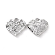 Alloy Crystal Rhinestone Pendants, Heart with Butterfly Charms, Platinum, 14x15x3mm, Hole: 1.6mm(FIND-A023-16P)