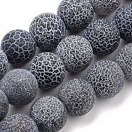 Natural Weathered Agate Beads Strands, Frosted, Dyed, Round, Gray, 8mm, Hole: 1mm, about 47pcs/strand, 15.7 inch(X-G-S259-05A-8mm)