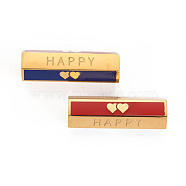 316 Surgical Stainless Steel Enamel Beads, Hexagonal Prism with Word Happy, Real 14K Gold Plated, 25.5x9x8mm, Hole: 1.6mm(X-STAS-S116-278G)