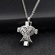 Cross and Wings Urn Ashes Pendant Necklaces, Alloy Memorial Jewelry for Men Women, Antique Silver, 19.69 inch(50cm)(BOTT-PW0001-027AS)