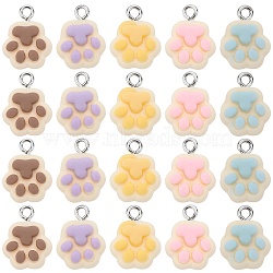 30Pcs 5 Colors Opaque Resin Paw Print Pendants, Cat Claw Charms with Platinum Tone Iron Loops, Mixed Color, 16x12x6mm, Hole: 1.8mm, 6pcs/color(CRES-SC0002-69)