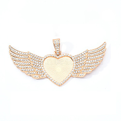 Alloy Pendant Cabochon Settings, with Crystal Rhinestone, Cadmium Free & Lead Free, Heart with Wing, Light Gold, Crystal, Tray: 26.5x32.5mm, 47.5x107.5x6mm, Hole: 15mm 15mm(X-PALLOY-S107-001KC-RS)