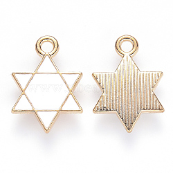 Alloy Enamel Pendants, for Jewish, Star of David, Light Gold, White, 16.5x12x2mm, Hole: 1.6mm(X-ENAM-S121-025)