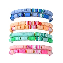 Handmade Polymer Clay Heishi Beads Stretch Bracelets Set, Stackable Surfering Bracelets for Women Girl, Mixed Color, Inner Diameter: 2~2-1/8 inch(5~5.3cm), 2pcs/set(BJEW-JB07258)