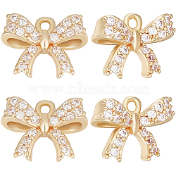 12Pcs Rack Plating Brass Micro Pave Cubic Zirconia Charms, Long-Lasting Plated, Bowknot, Light Gold, 10x13x5mm, Hole: 1.2mm(ZIRC-BBC0002-60LG)