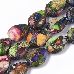 Synthetic Imperial Jasper Beads Strands, Dyed, Teardrop, Colorful, 14x10x5~6mm, Hole: 1mm, about 28~30pcs/strand, 15.74 inch(40cm)(G-S366-021)
