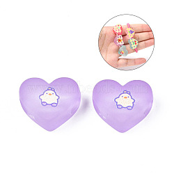 Transparent Printed Acrylic Beads, for Hair Rope DIY, Large Hole Beads, Rubberized Style, Heart with Chick Pattern, Plum, 14x18x8mm, Hole: 4mm(MACR-S373-124-H06)