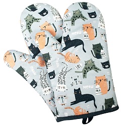 Polyester Oven Mitts, for Bakeware, Winter Warm Mitten Gloves, Cat Pattern, 280x180mm(COHT-PW0001-62D)