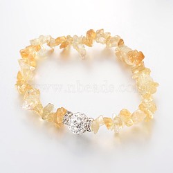 Chips Natural Gemstone Beaded Stretch Bracelets, with Polymer Clay Rhinestone Beads, Citrine, 61mm(X-BJEW-JB01989-03)